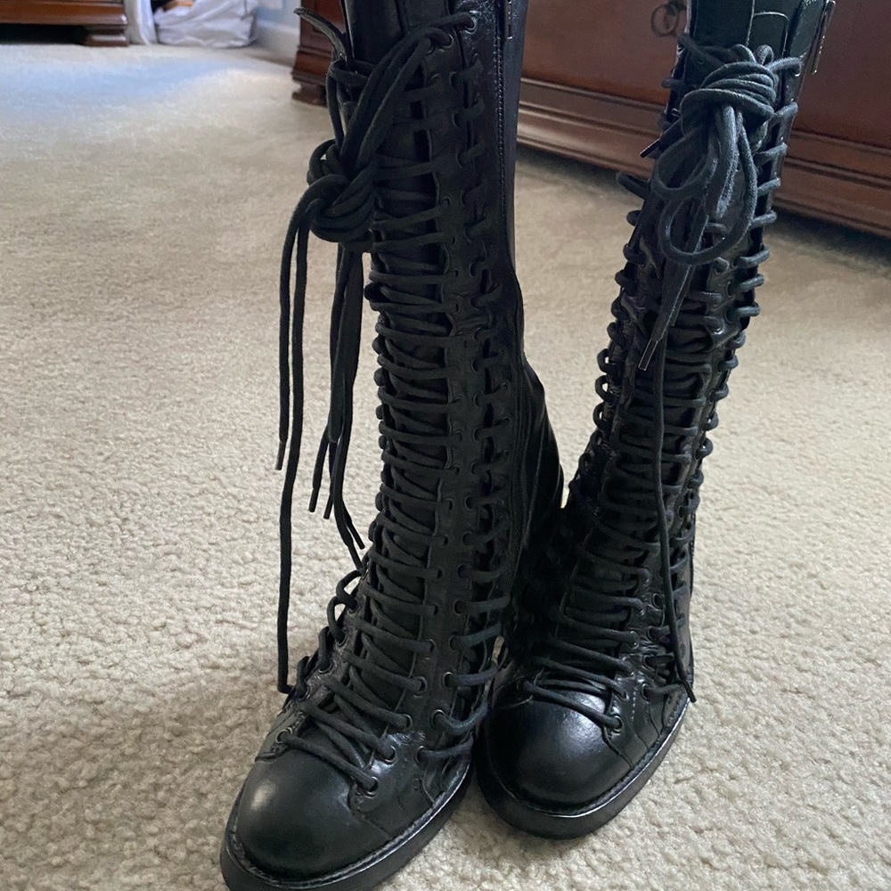 !SOLD! Ann Demeulemeester Triple Lace Boot in Black
